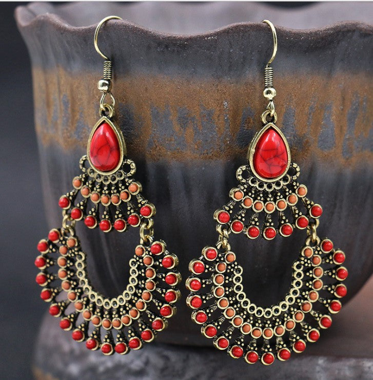 Red Boho Gypsy Chandelier Earrings RE02