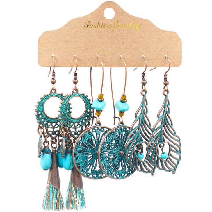 ME03 Cute Teal Boho Earrings Set