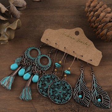 ME03 Cute Teal Boho Earrings Set