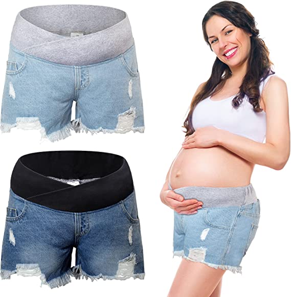 Underbelly Pregnancy Shorts for Women Maternity Ripped Jean Shorts