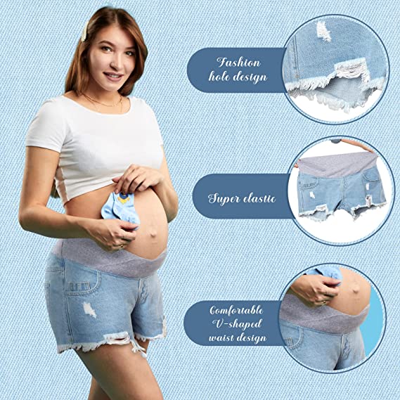 Underbelly Pregnancy Shorts for Women Maternity Ripped Jean Shorts