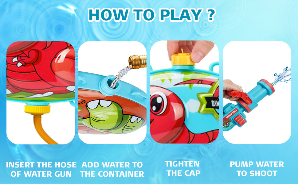 Backpack Water Gun for Kids, 1200ml Cute Rocket Backpack Tank, Water Blaster Soaker Gun