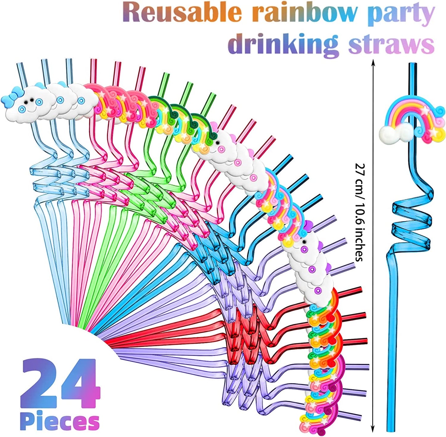 24pcs Party Straws Rainbow Straws