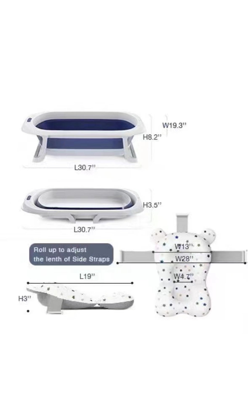 Folding Baby Bathtub Portable Travel Bathtub Washing Tub Multifunctional Bathtub with Soft Mat