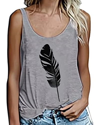 Women's Tank Tops Cute Sleeveless Workout Tops Printed Leaf Feather