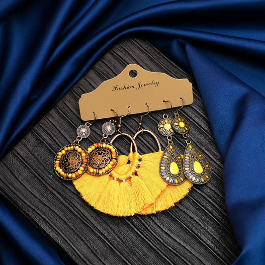 HYE03 Sunshine Yellow Styles Boho Earrings Set 3 Pairs