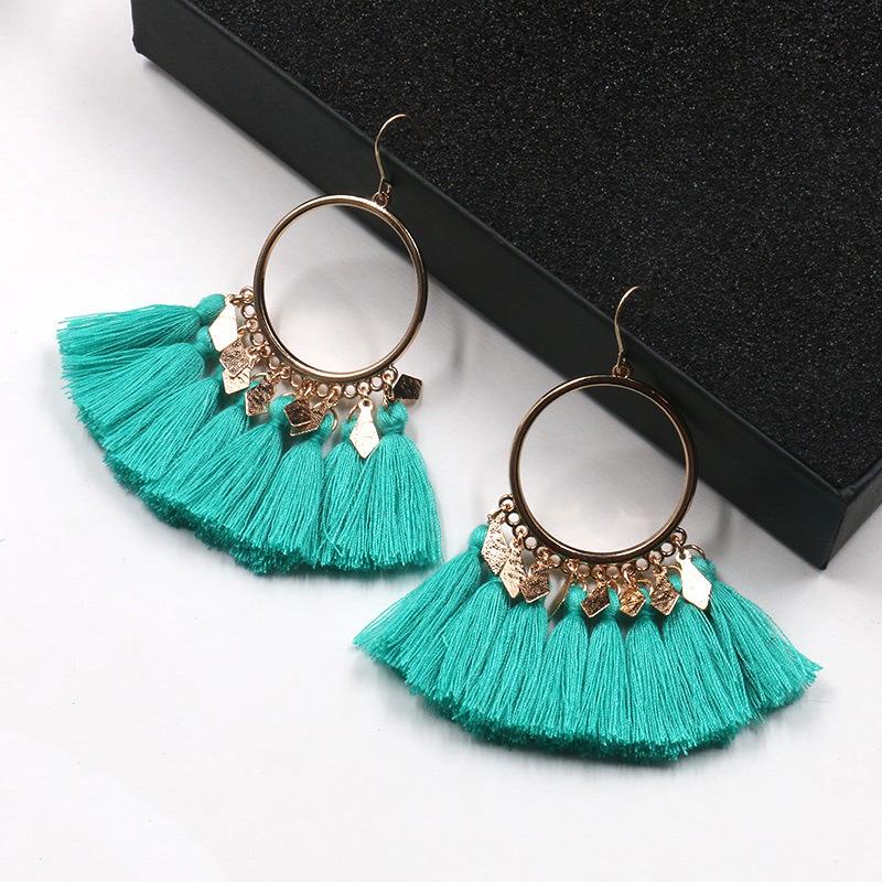 SUMMER BEACH White Tassel Hoop Dangle Earrings OWE02