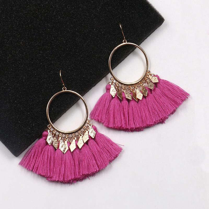 SUMMER BEACH White Tassel Hoop Dangle Earrings OWE02