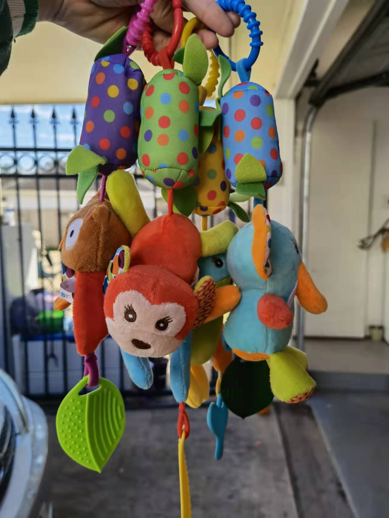 Baby Toys Soft Hanging Sensory Learning Toy Infant Newborn Stroller Car Seat Crib Travel Activity Plush Animal Wind Chime with Teether for Boys Girls