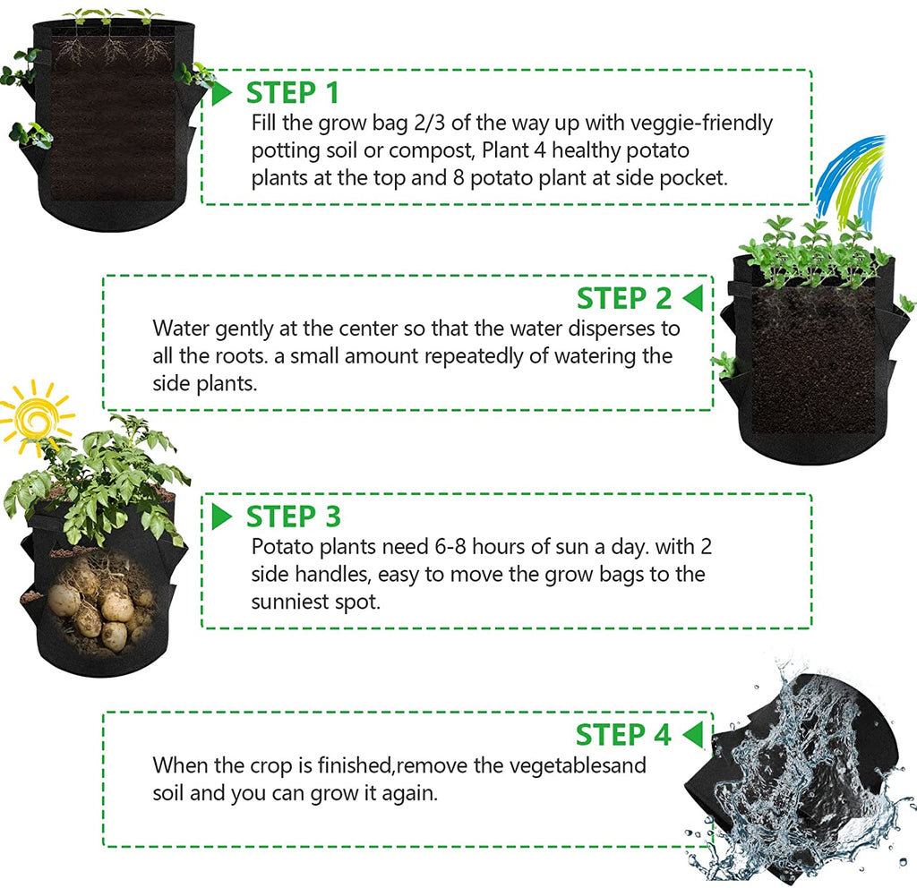 3 Pack Heavy Duty 10-Gallon Garden Growing Bags