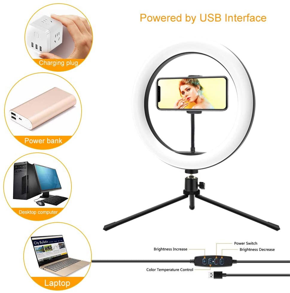 TikTok YouTube Instagram Selfie Ring Light with Tripod and Phone Holder 3 Tone Dimmable Light 10