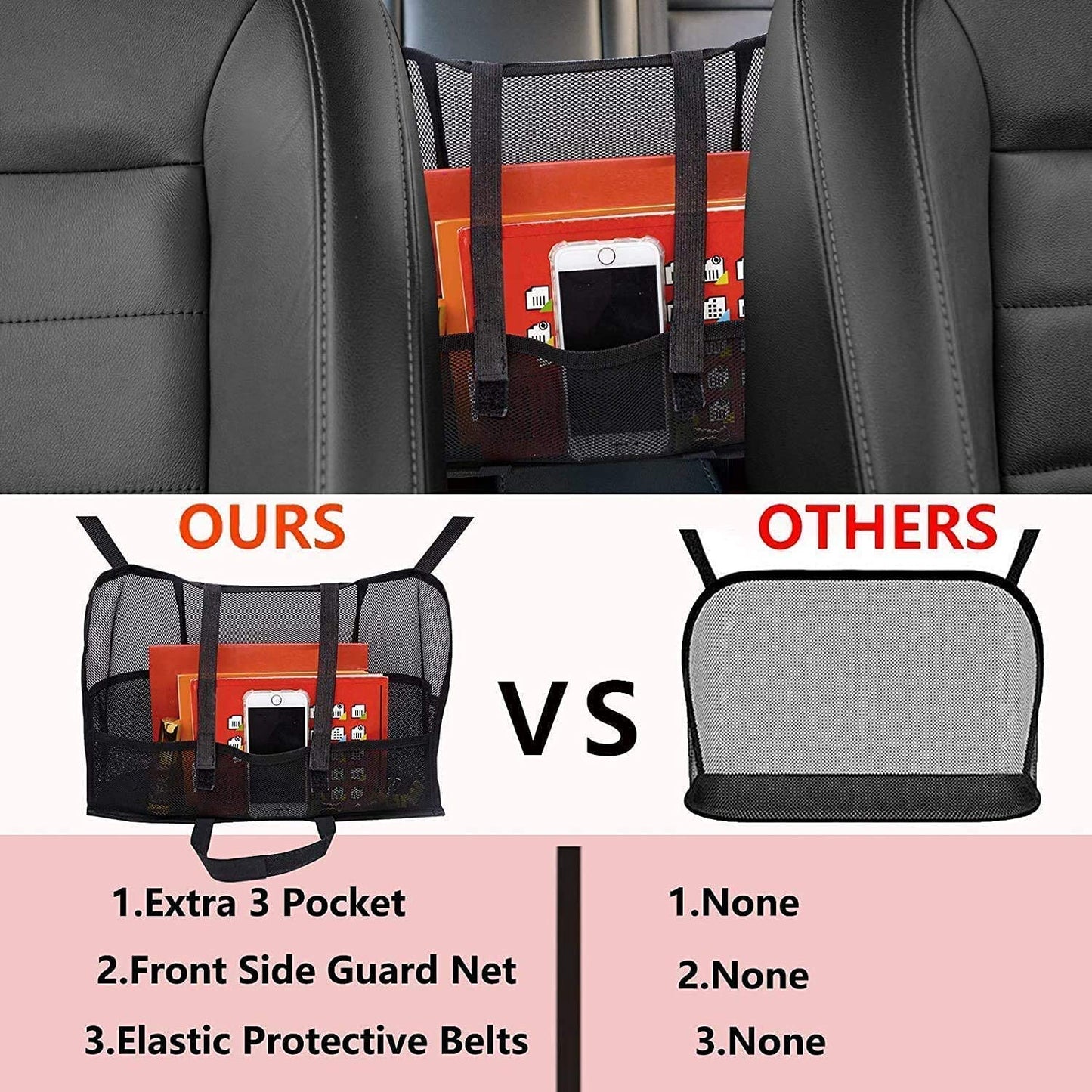 Car Net Storage Purse Holder Organizer and Pet Barrier