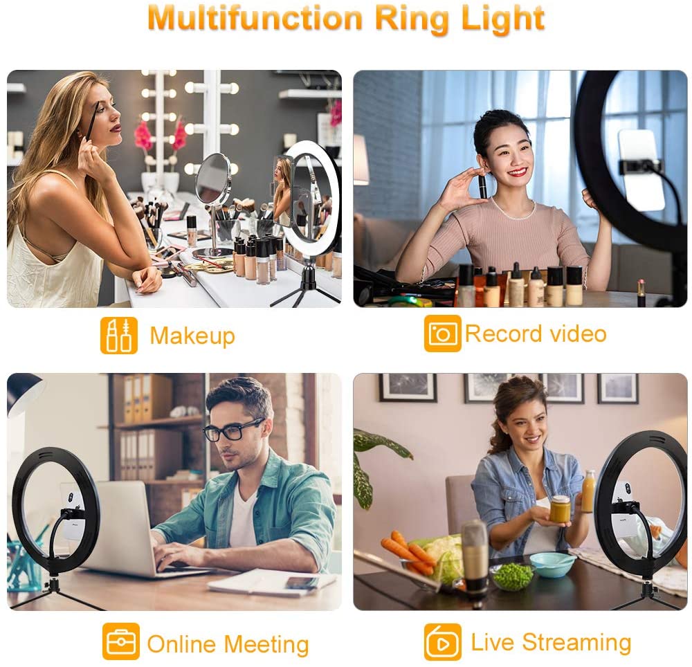 TikTok YouTube Instagram Selfie Ring Light with Tripod and Phone Holder 3 Tone Dimmable Light 10