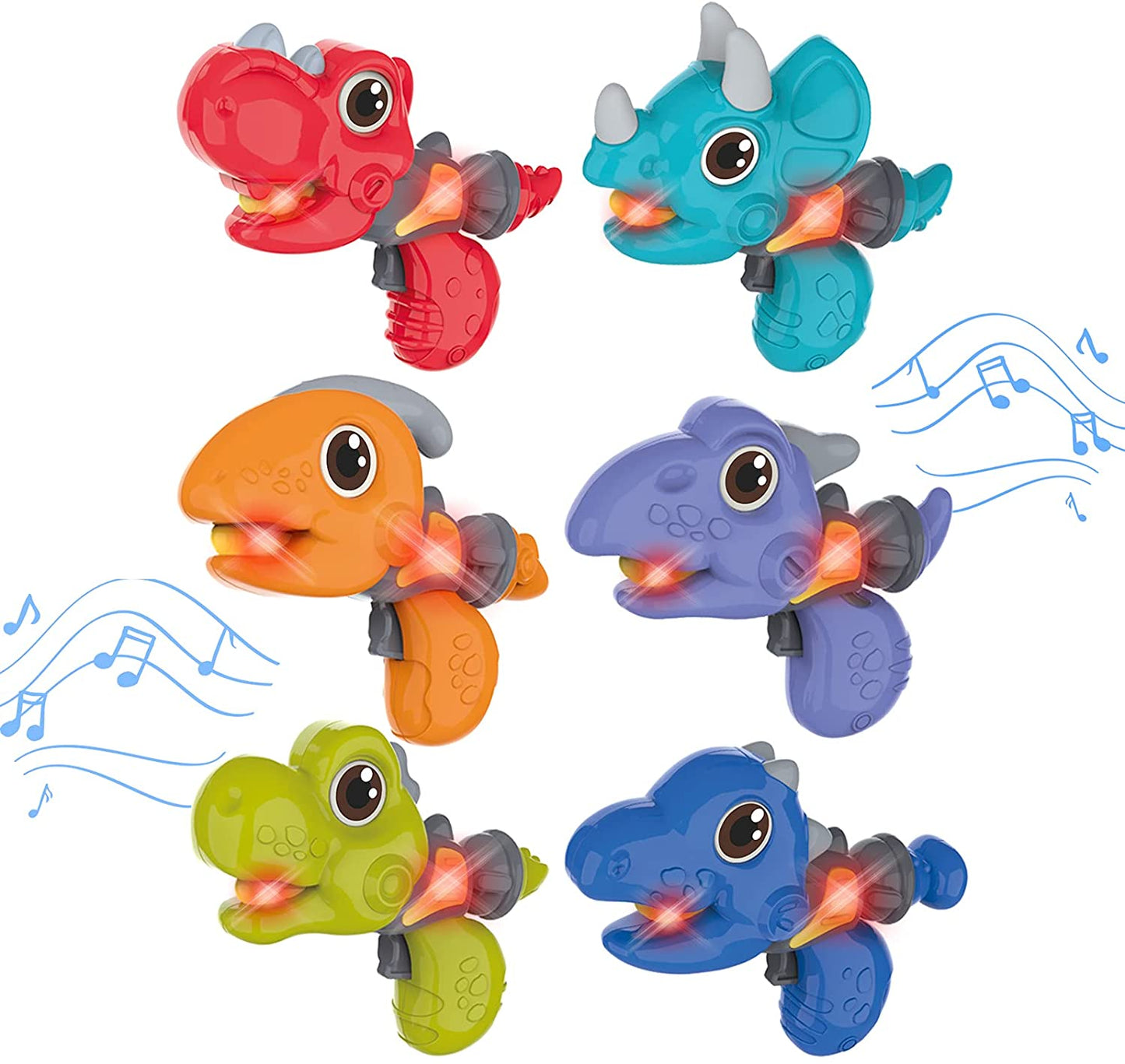 ON SALE!!! 6 Pack Dinosaur Mini Gun Toy Set with Light and Music - 6 Different Colors