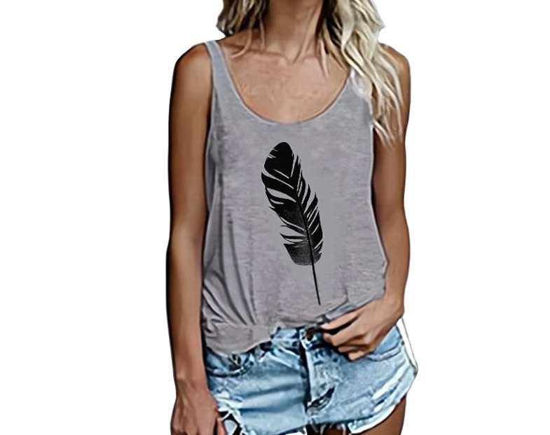 Women's Tank Tops Cute Sleeveless Workout Tops Printed Leaf Feather