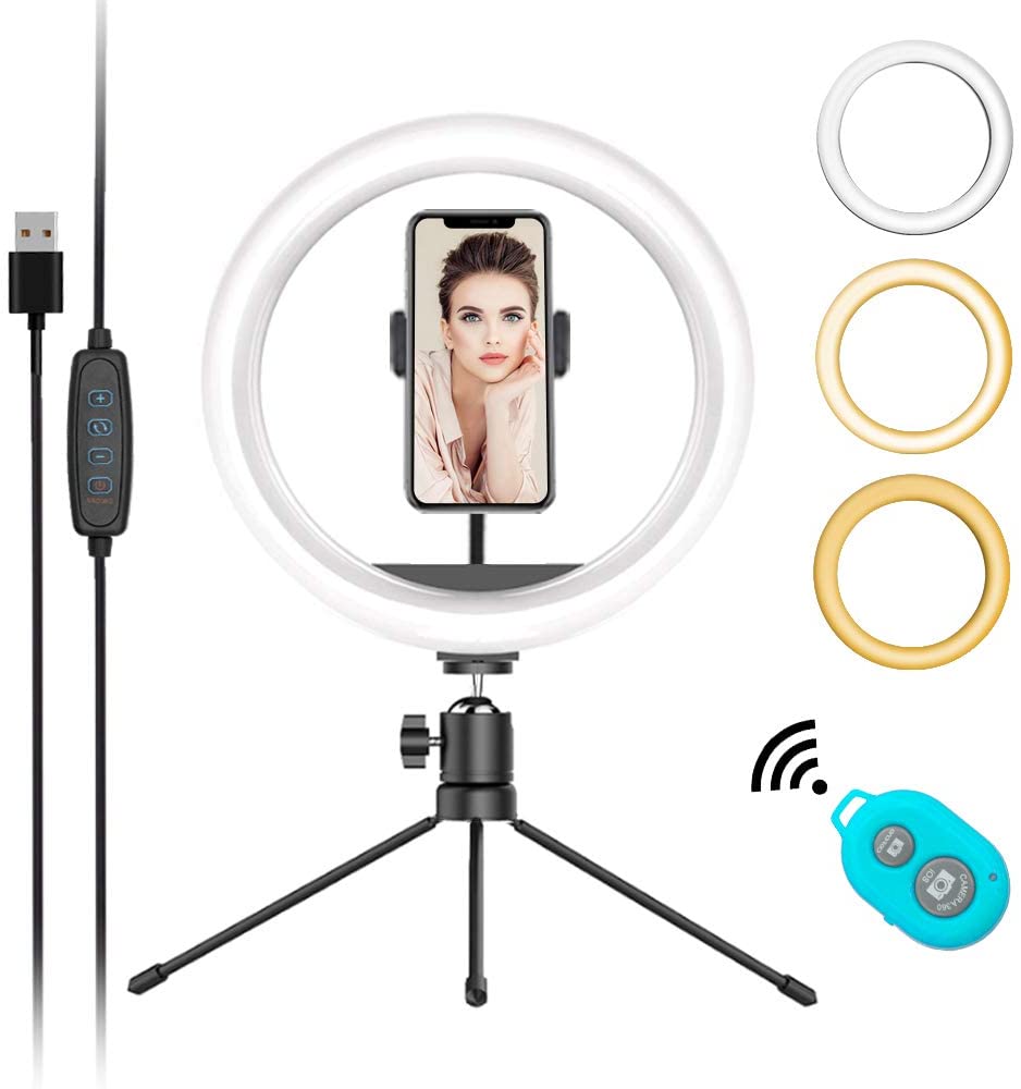 TikTok YouTube Instagram Selfie Ring Light with Tripod and Phone Holder 3 Tone Dimmable Light 10