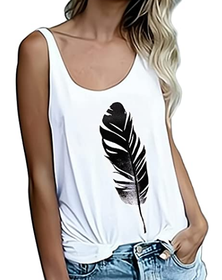 Women's Tank Tops Cute Sleeveless Workout Tops Printed Leaf Feather