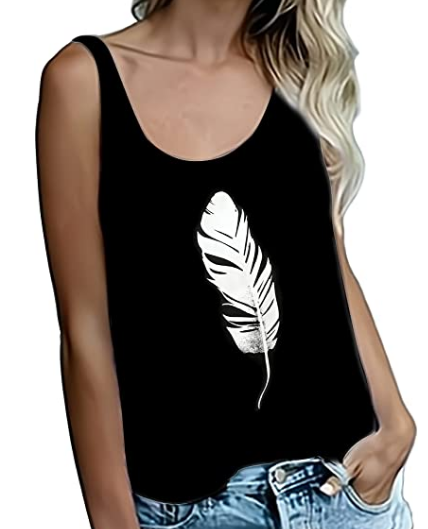 Women's Tank Tops Cute Sleeveless Workout Tops Printed Leaf Feather