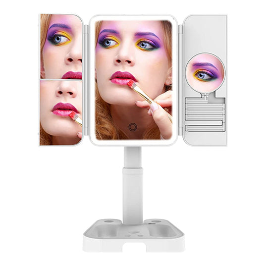 Tri-Fold Makeup Cosmetic Vanity Mirror with LED Light 3 Color Lighting Modes