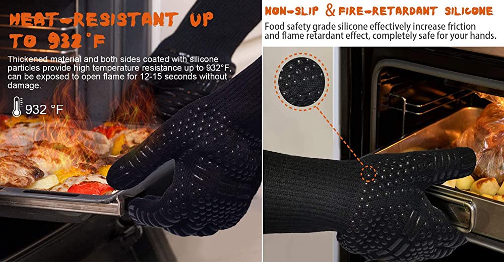 Ultra High Heat Resistant Gloves Mitts for Oven Barbecue Smoker