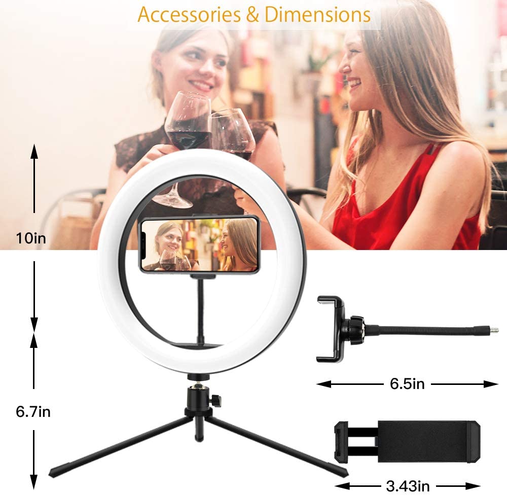 TikTok YouTube Instagram Selfie Ring Light with Tripod and Phone Holder 3 Tone Dimmable Light 10