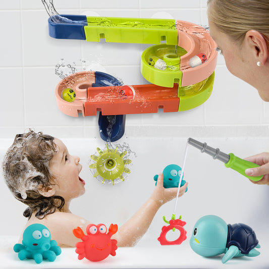 Kids Bath Toys Slide Splash Water Ball Track Stick to Wall Bathtub Toy for Toddlers DIY (24 Pieces)